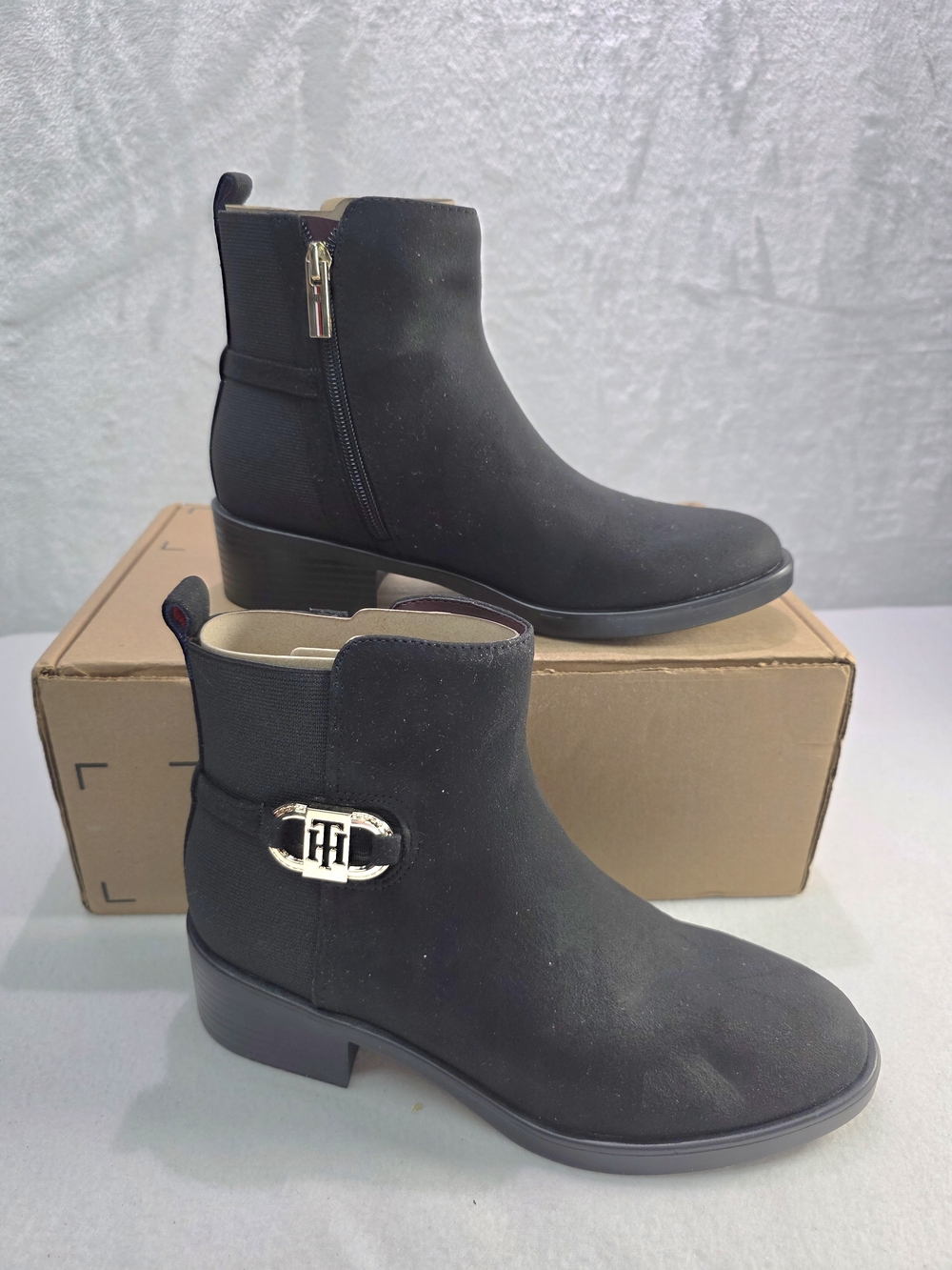 Womens Tommy Hilfiger Black Ankle Boots with Signature Logo